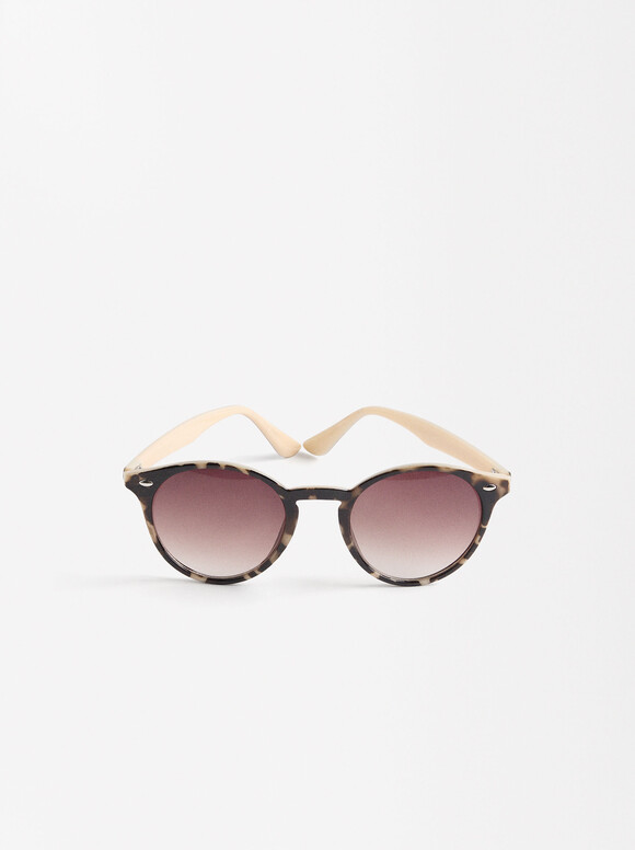 Sunglasses With Round Frames, Brown, hi-res