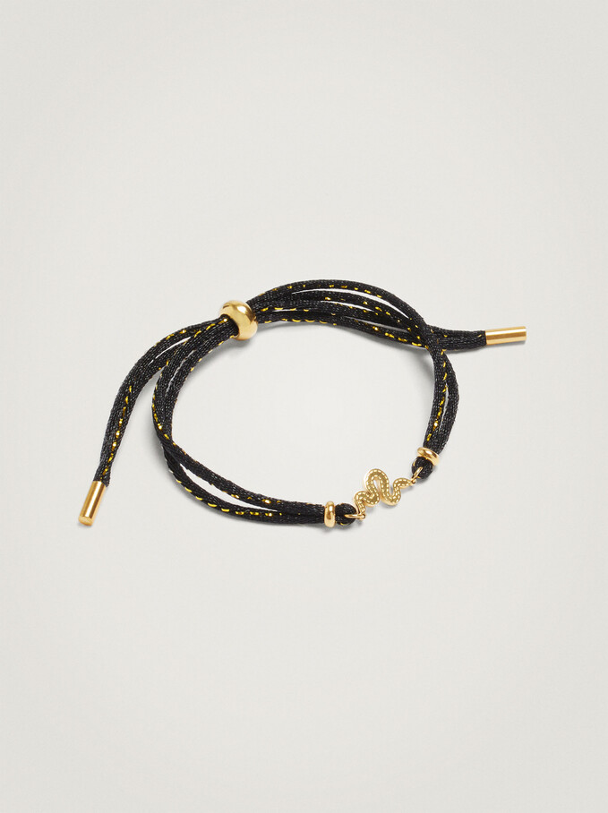 Adjustable Steel Bracelet With Snake, Black, hi-res