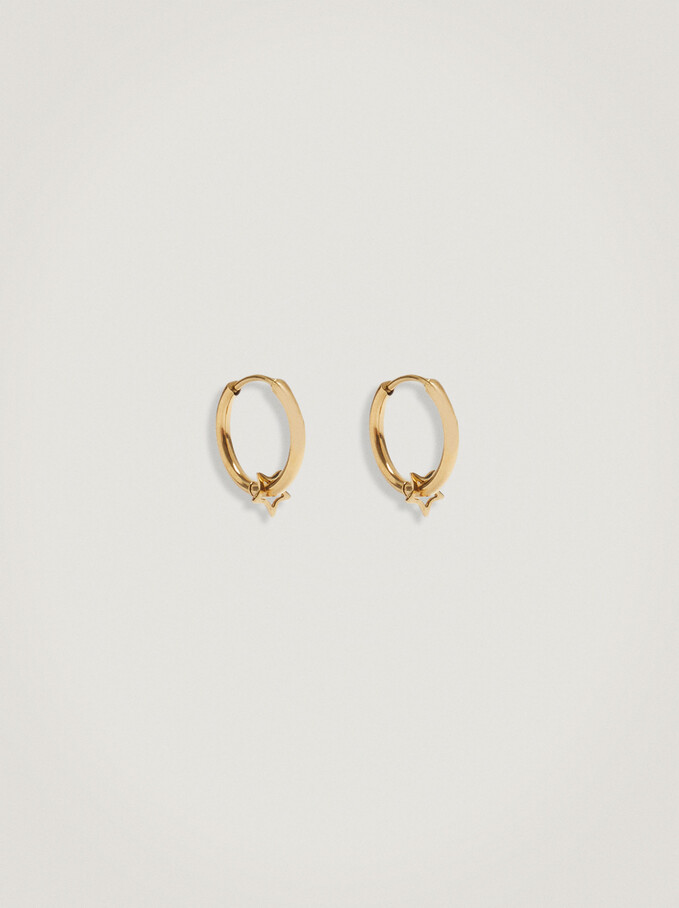 Short Stainless Steel Hoops With Stars, Golden, hi-res