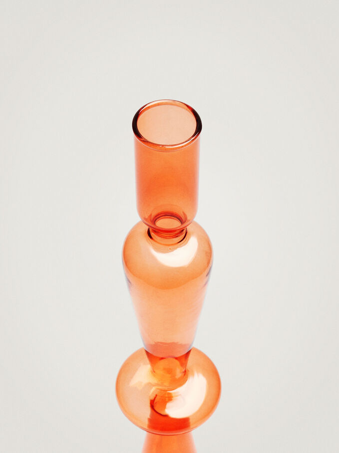 Glass Candlestick, Orange, hi-res