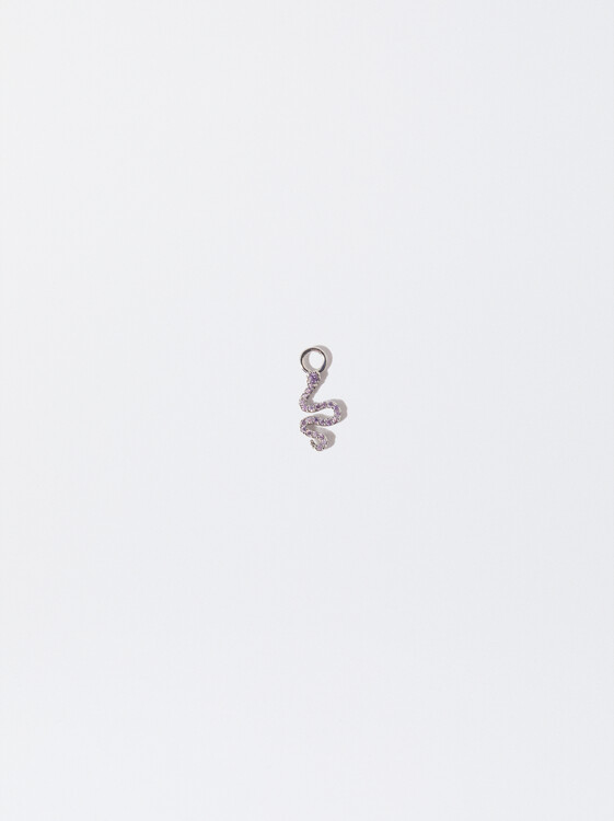 925 Silver Zirconia Snake Charm, Violet, hi-res