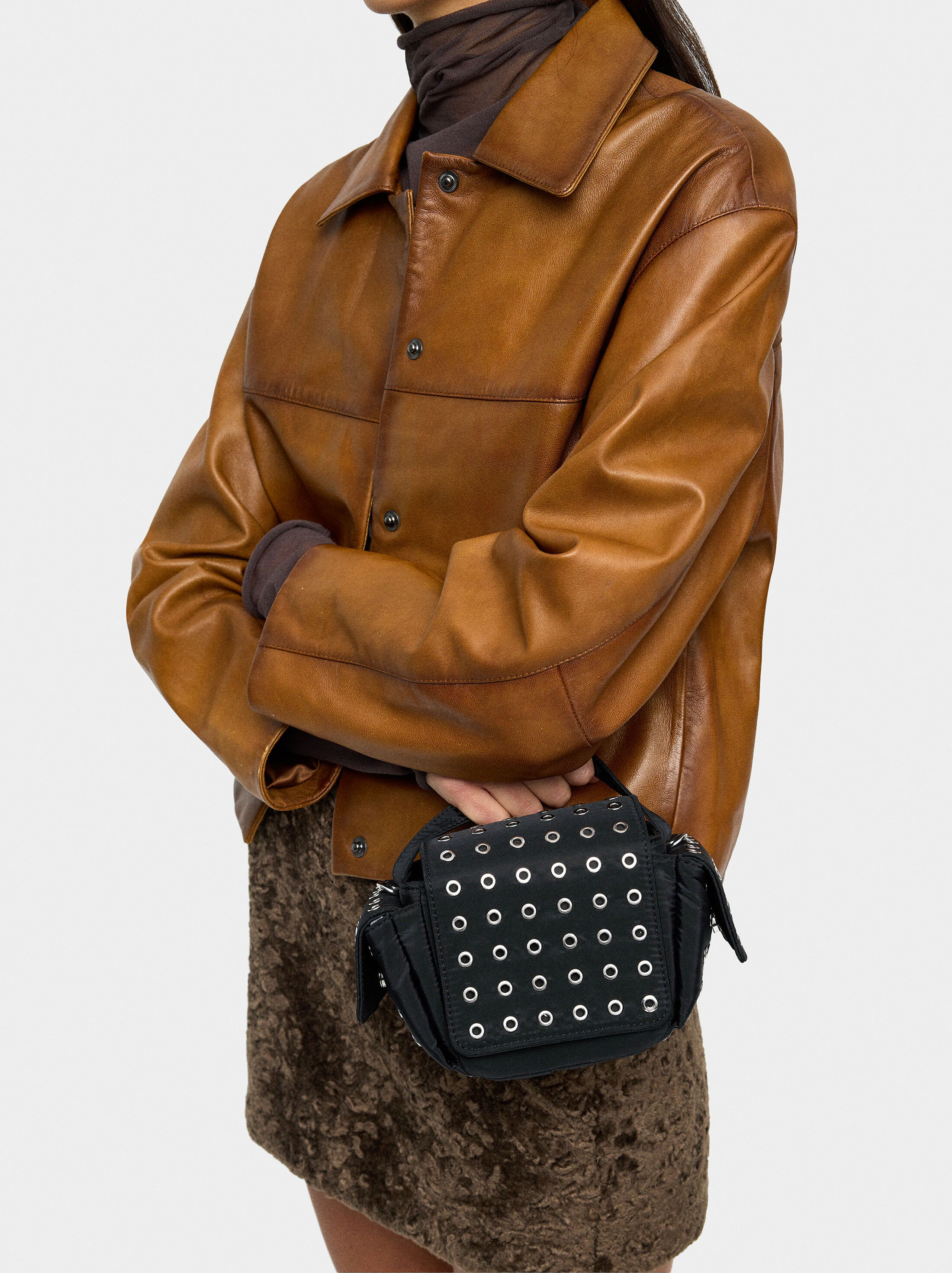 Nylon crossbody bag with studs image number 1.0