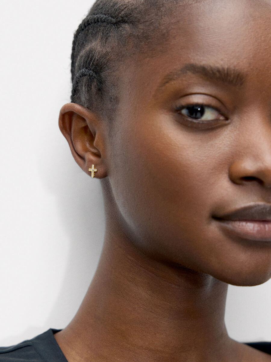 Pendientes cruz con circonitas - plata de ley 925