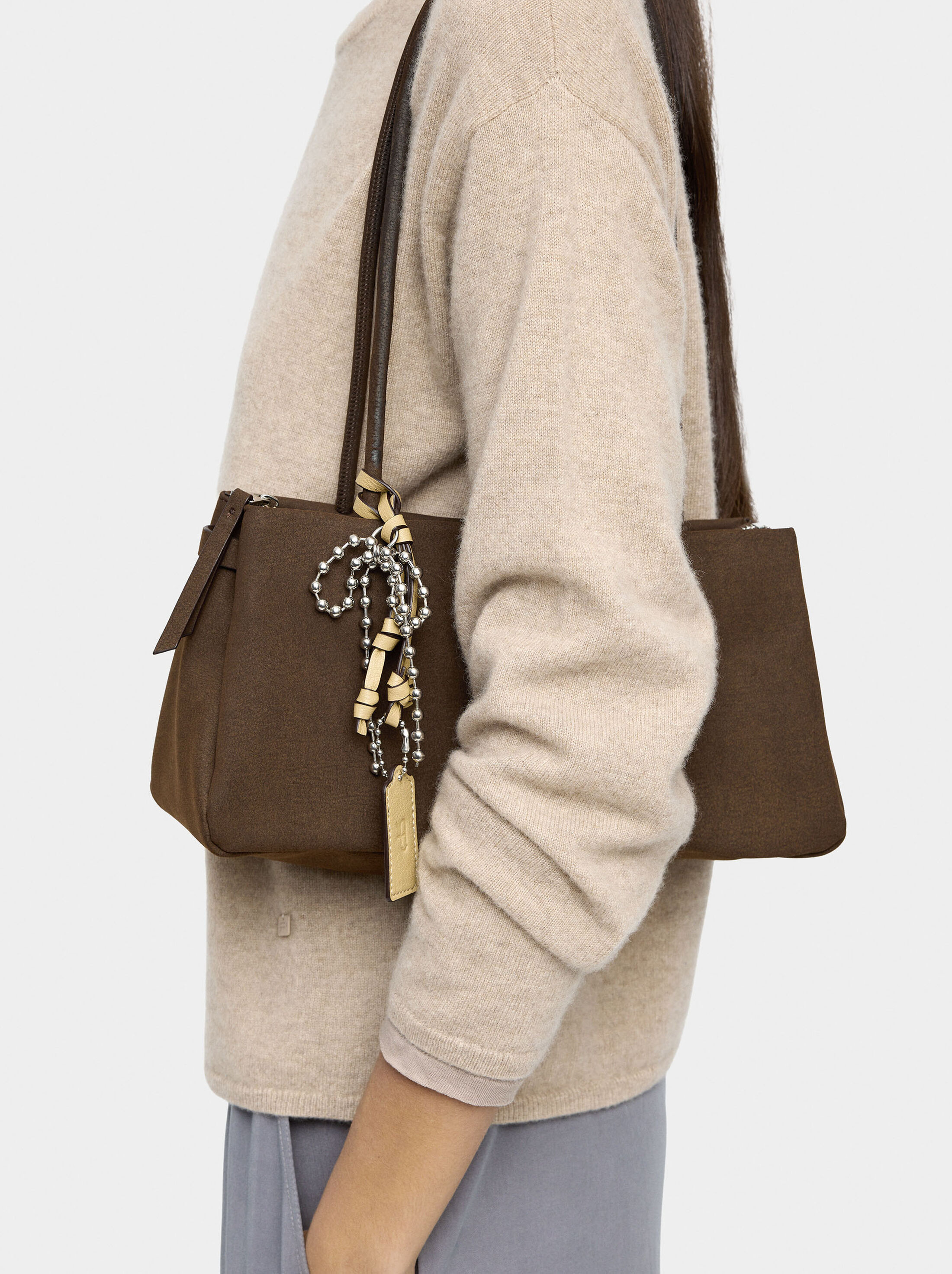 Leather-effect shoulder bag with pendant image number 1.0