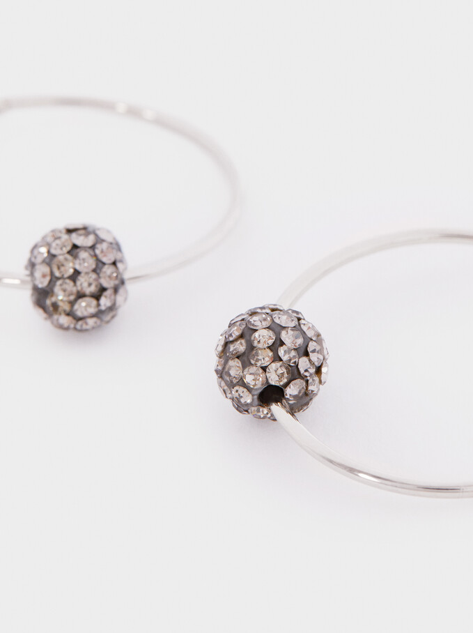 Small Crystal Hoop Earrings, Silver, hi-res