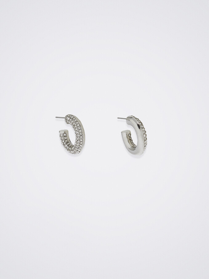 Hoop Earrings With Crystals, Silver, hi-res