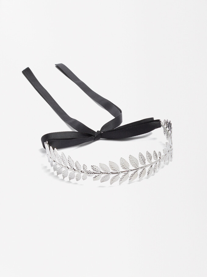 Diadema Con Hojas, Plateado, hi-res