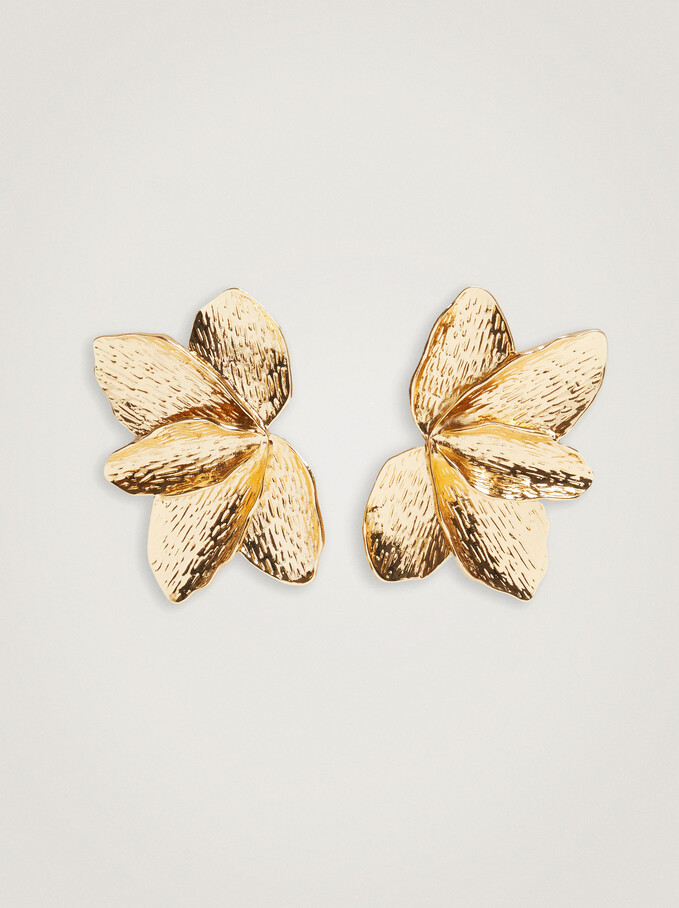 Flower Earrings, Golden, hi-res