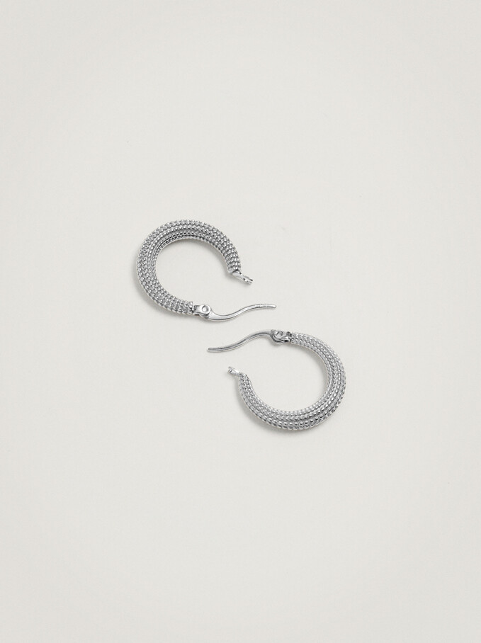 Stainless Steel Small Hoop Earrings, Silver, hi-res