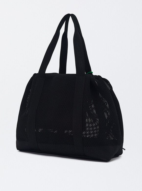 Shopper Bag With Pendant, Black, hi-res