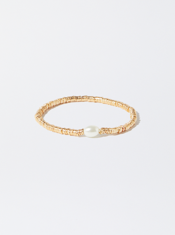 Gold-Toned Bracelet With Faux Pearl, Golden, hi-res