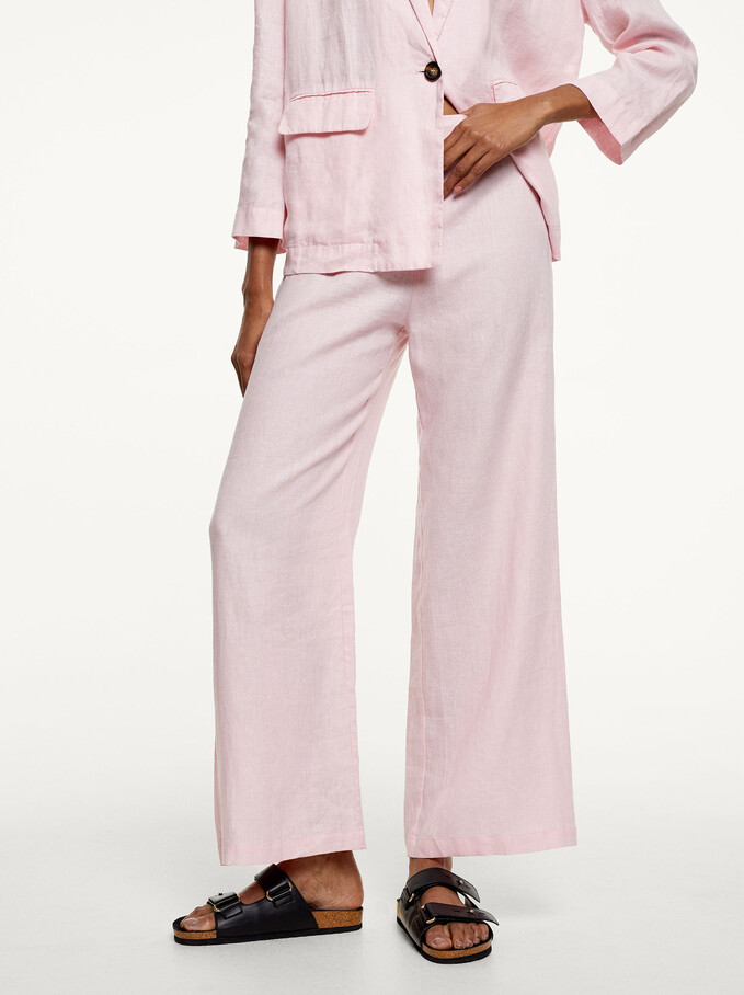Linen Trousers, Pink, hi-res