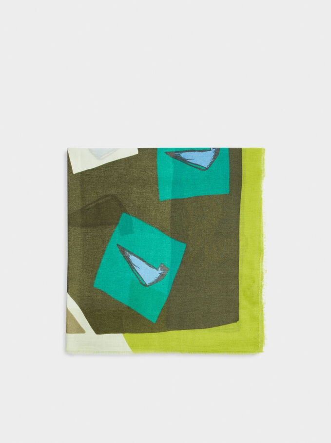 Printed Scarf Made From Recycled Materials, Green, hi-res