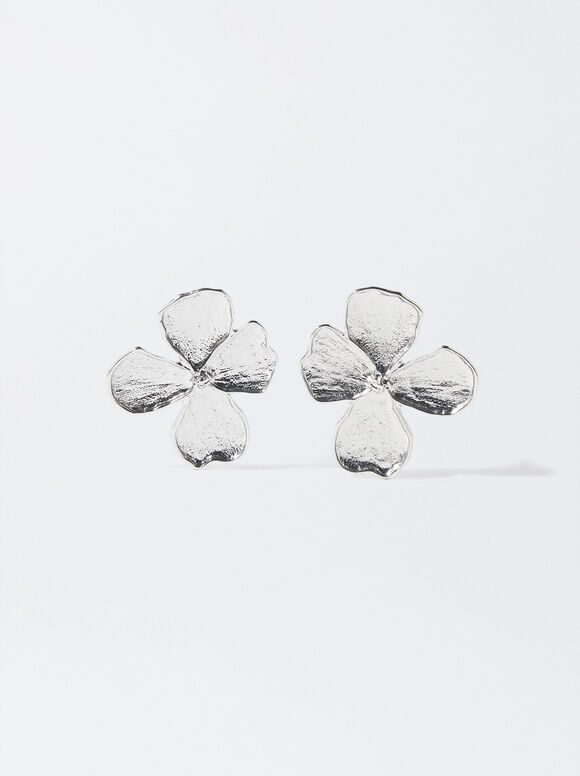Silver Flower Earrings, Silver, hi-res