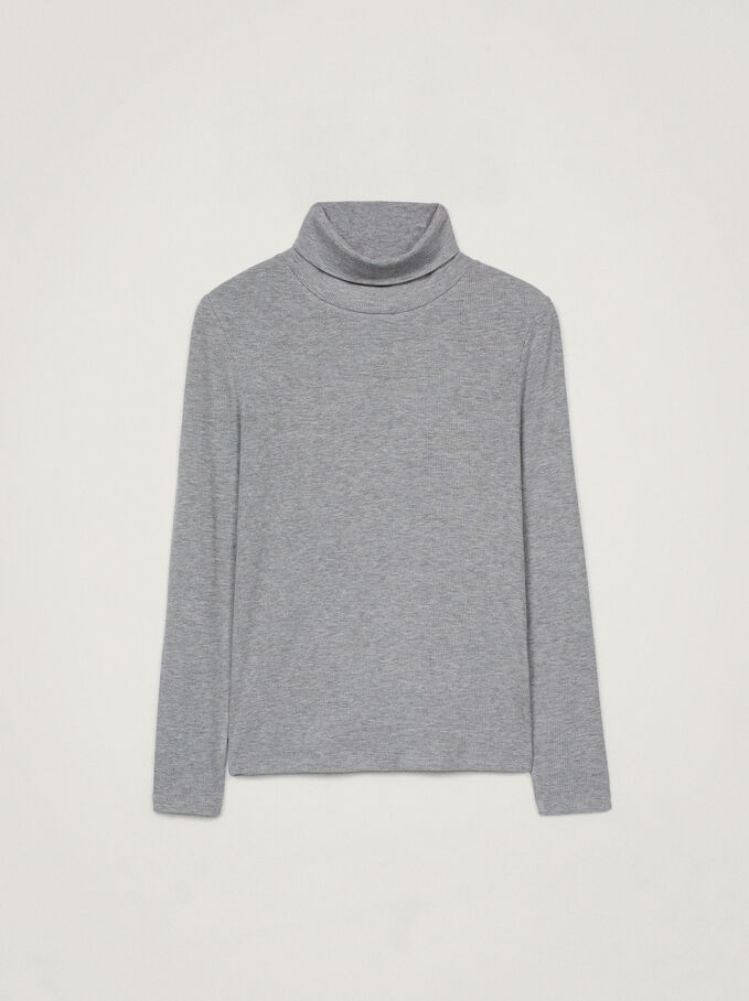 High-Neck Sweater, Grey, hi-res