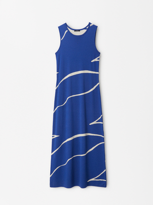 Jacquard Knitted Dress, Blue, hi-res