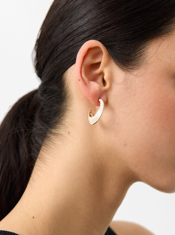 Enameled Golden Earrings, Beige, hi-res