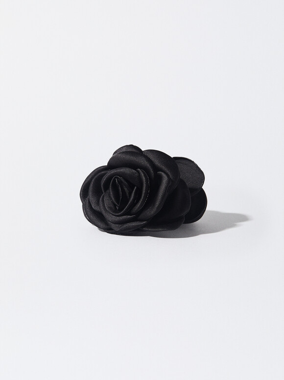 Hair Claw With Flower, Black, hi-res