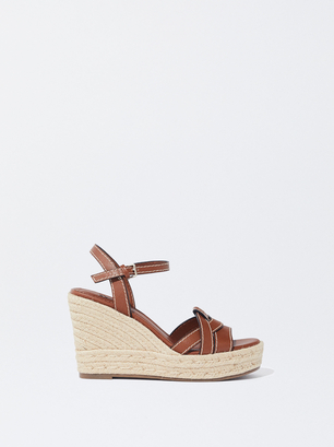 Jute Wedge Sandals, Camel, hi-res