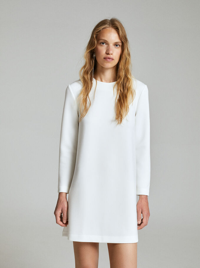 Vestido Curto Manga Comprida, Branco, hi-res
