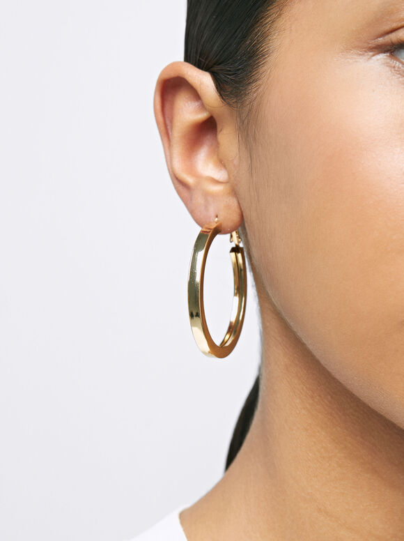 Basic Medium Hoop Earrings, Golden, hi-res