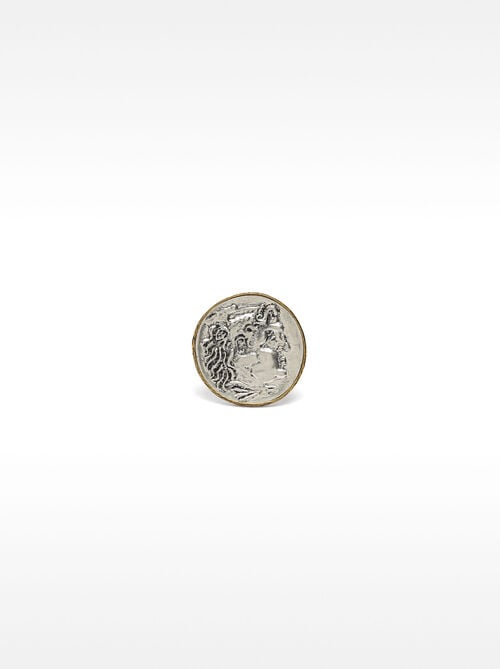 Ring with aged-effect medal