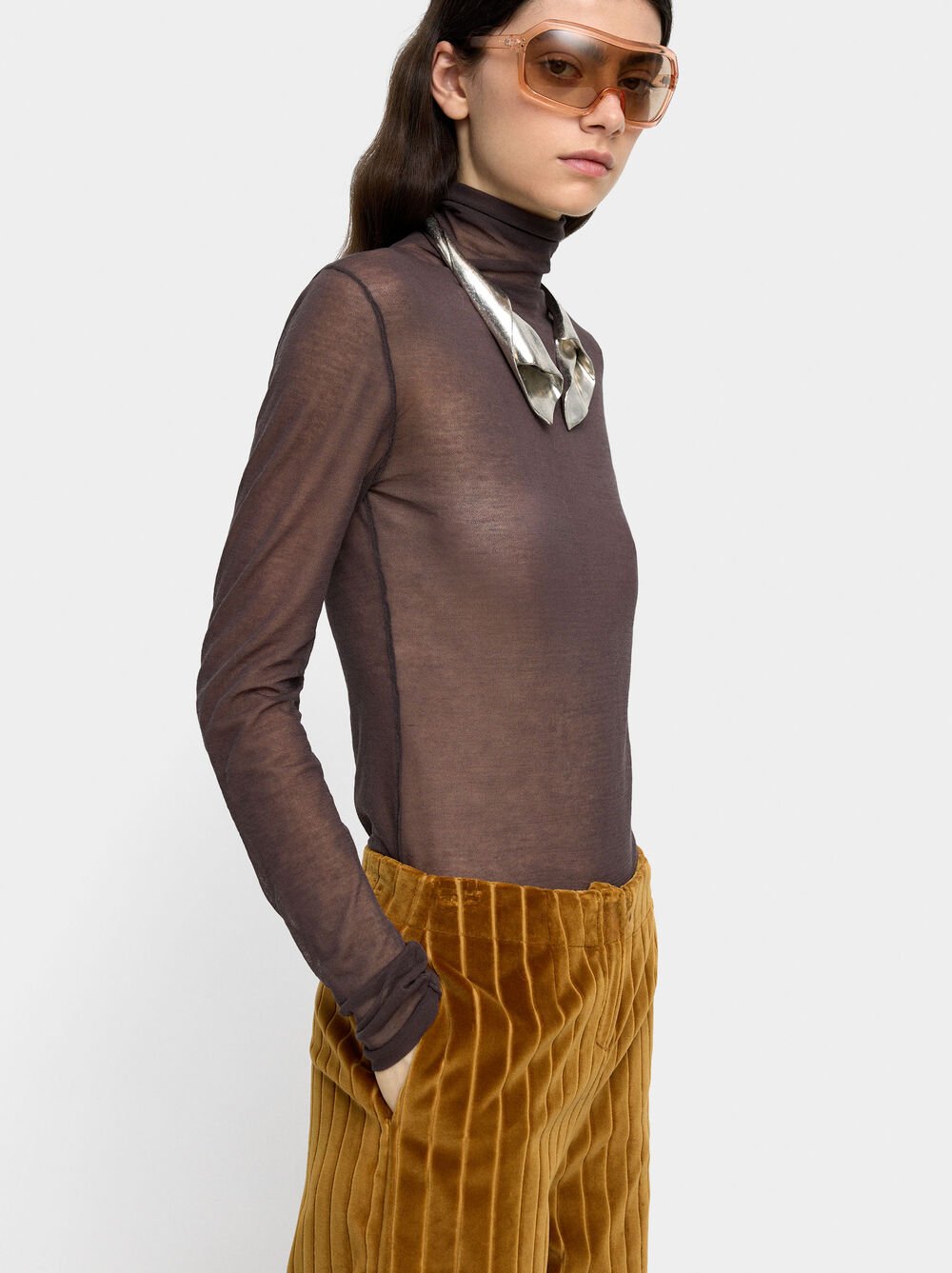 Knit sweater with high neck