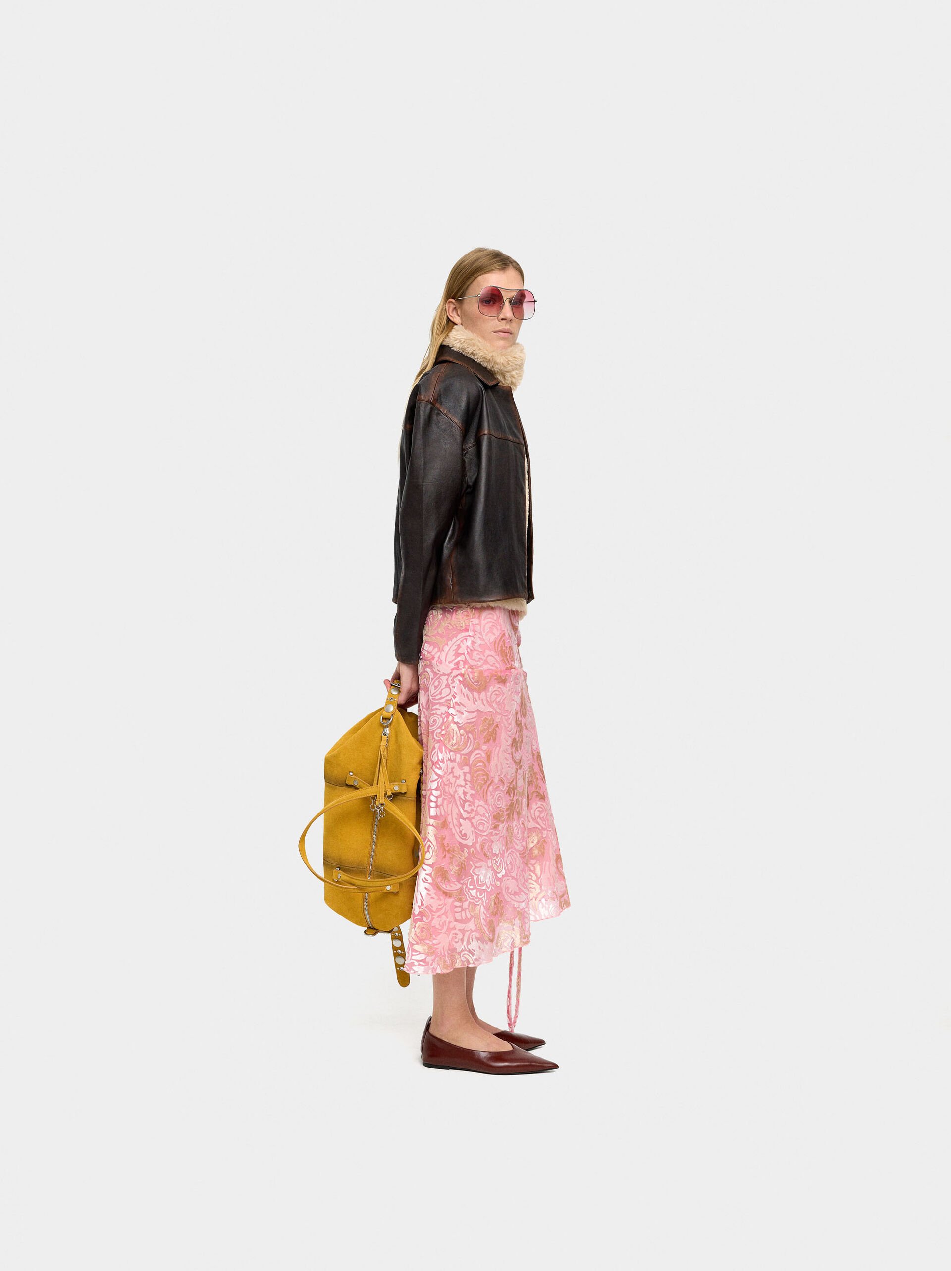 Falda midi jacquard de hojas image number 7.0