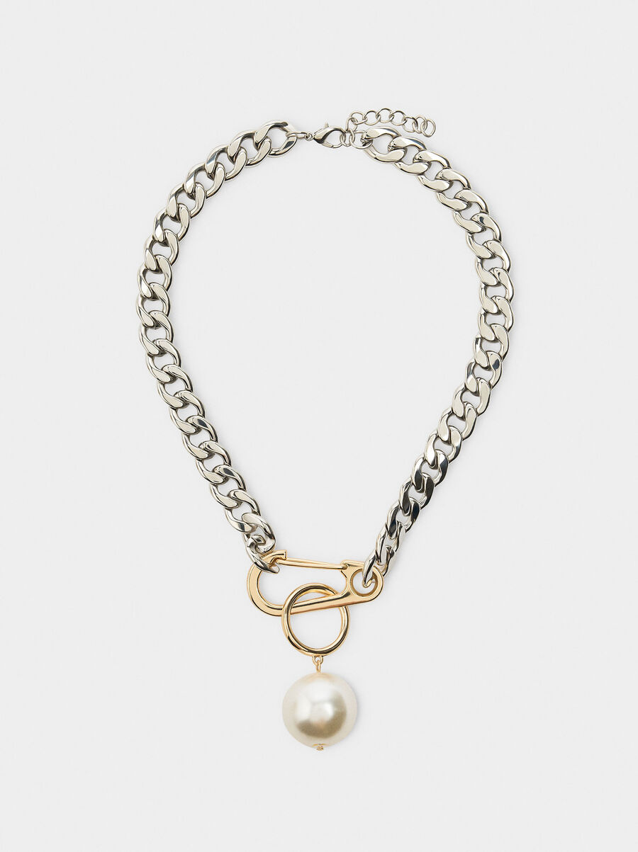 Short bicolor links necklace with pearl