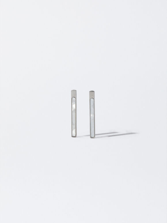 Stainless Steel Earrings With Shell, Silver, hi-res