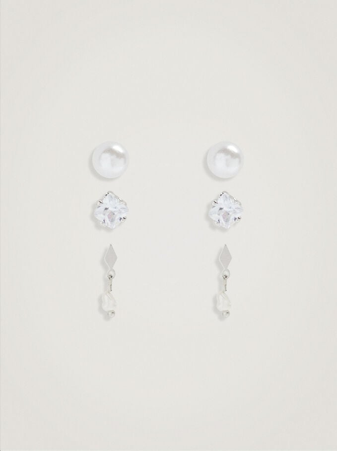 Set Of Earrings With Freshwater Pearl, Silver, hi-res