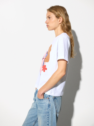 T-Shirt Imprimé 100% Coton - Online Exclusive, Blanc, hi-res
