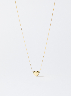 925 Silver Necklace With Heart, Golden, hi-res