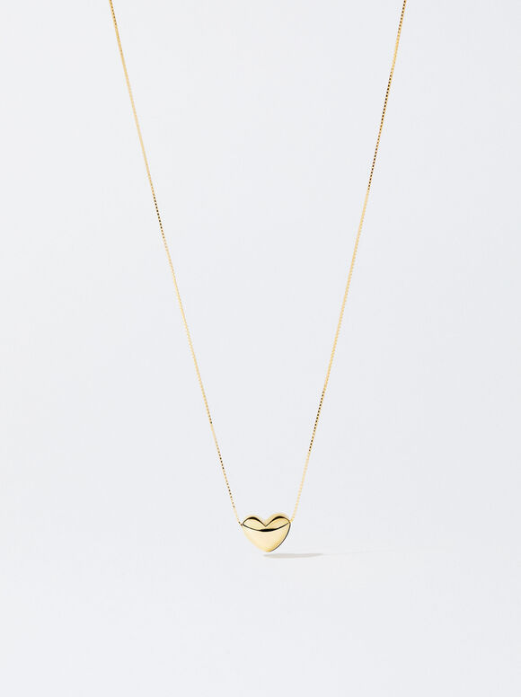 925 Silver Necklace With Heart, Golden, hi-res