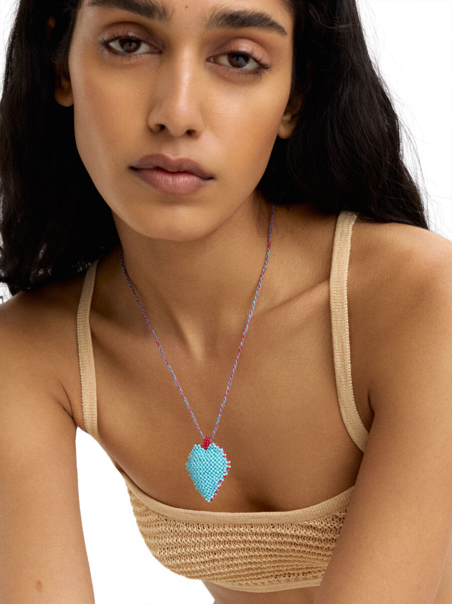 Long necklace with beaded heart