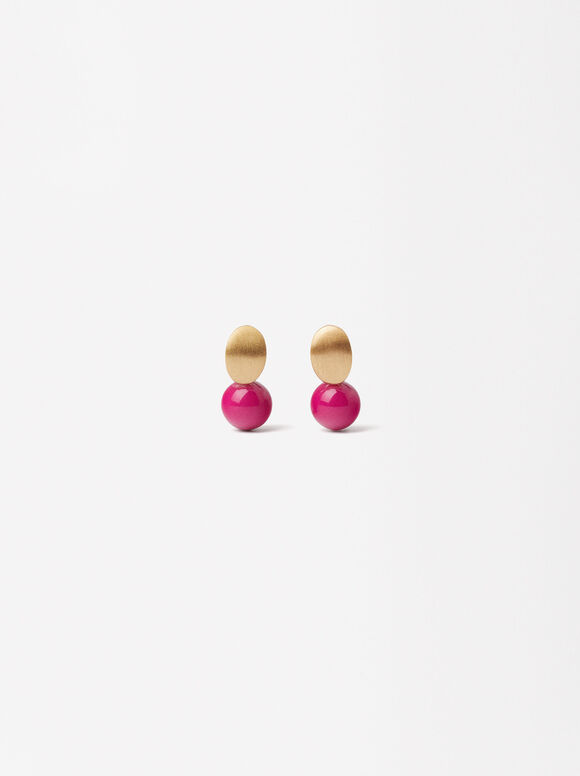 Short Earrings With Rhinestones, Fuchsia, hi-res