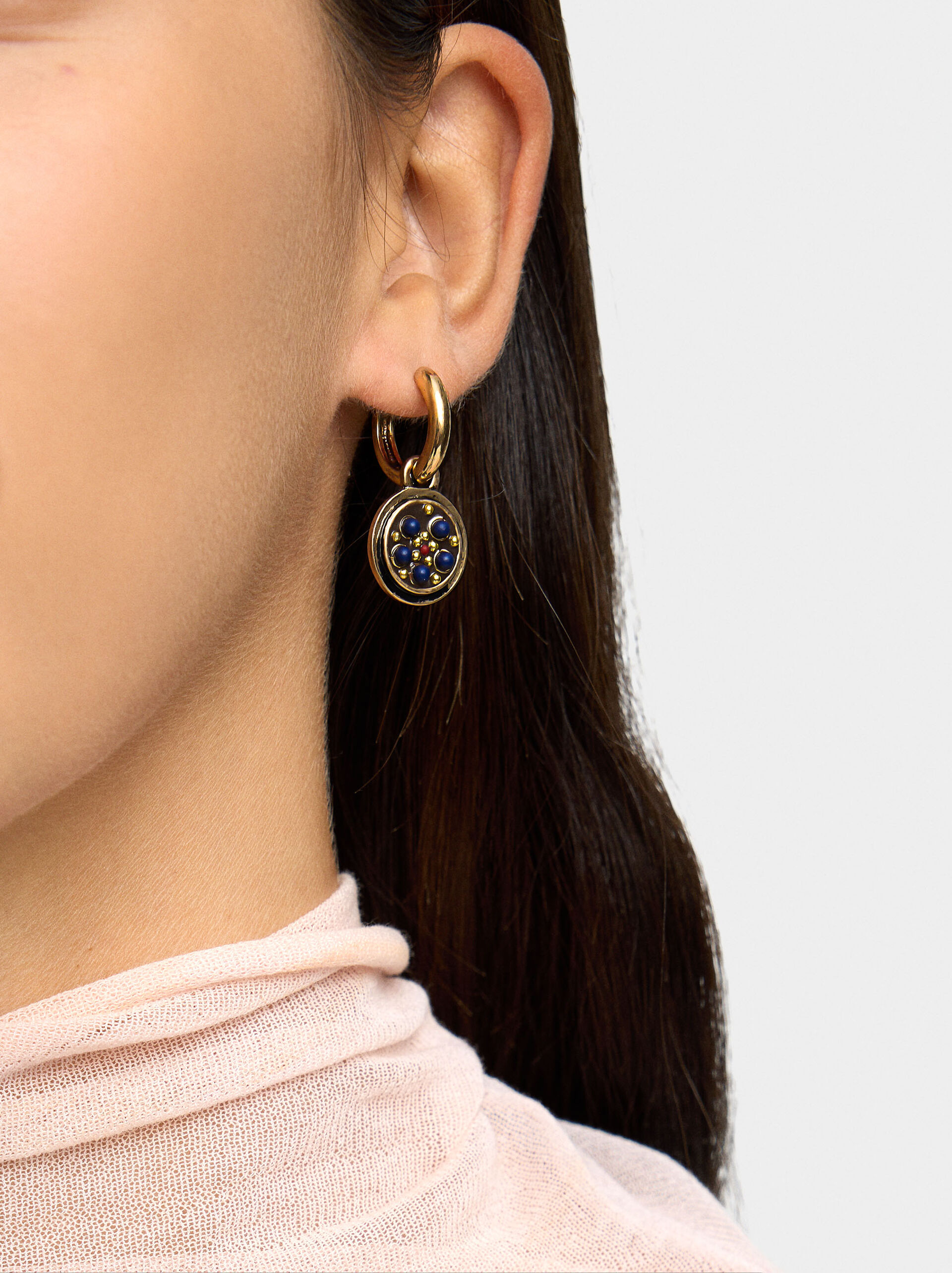 Pendant hoop earrings with colour details image number 1.0