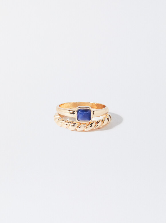 Set Of Rings With Stone, Blue, hi-res