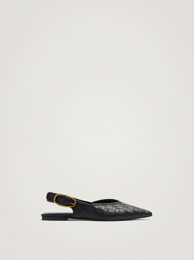 Flat Slingback Shoes, Black, hi-res