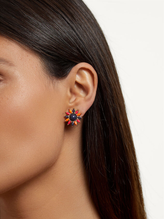 Flower Earrings, Multicolor, hi-res