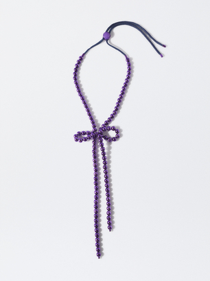 Online Exclusive - Long Necklace With Bow, Purple, hi-res