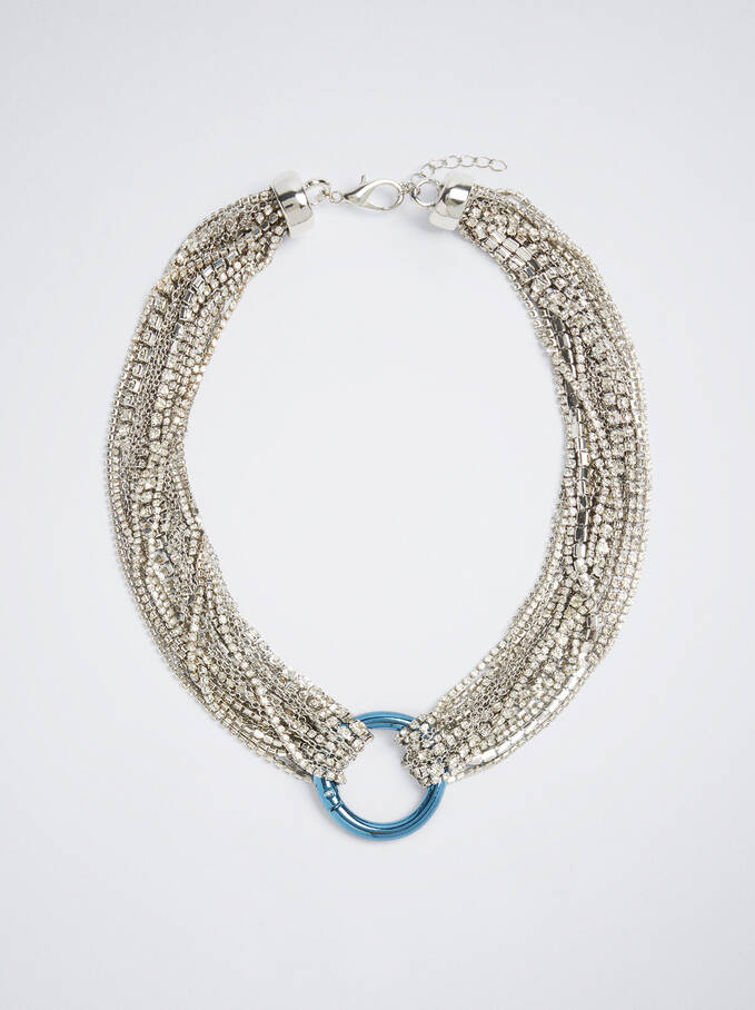 Silberfarbener Halskette Mit Zierkristallen, Silber, hi-res