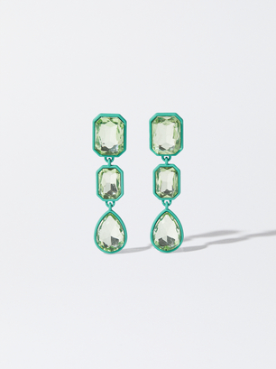 Earrings With Crystals, Green, hi-res