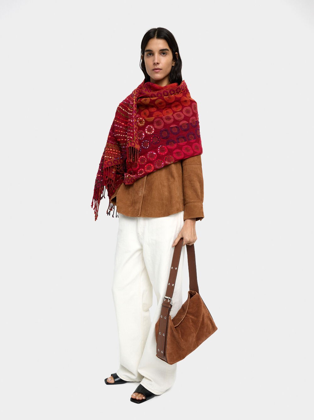 Suede leather shoulder bag M