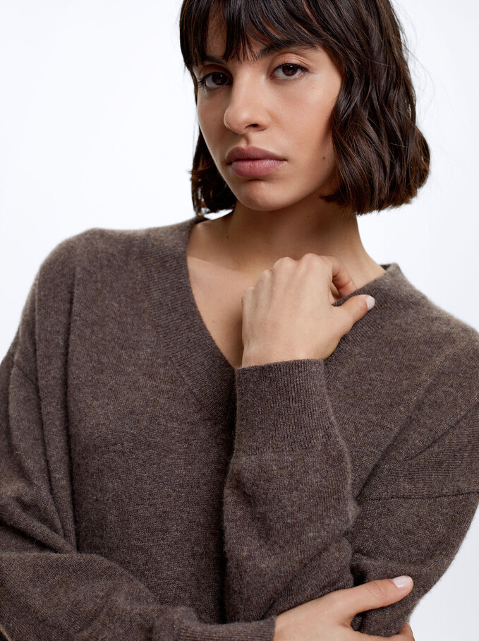 100% Cashmere Knitted Sweater, Brown, hi-res