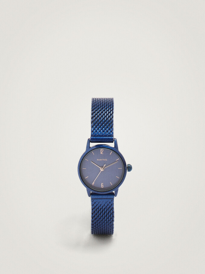 Watch With Stainless Steel Metallic Mesh Strap, Navy, hi-res