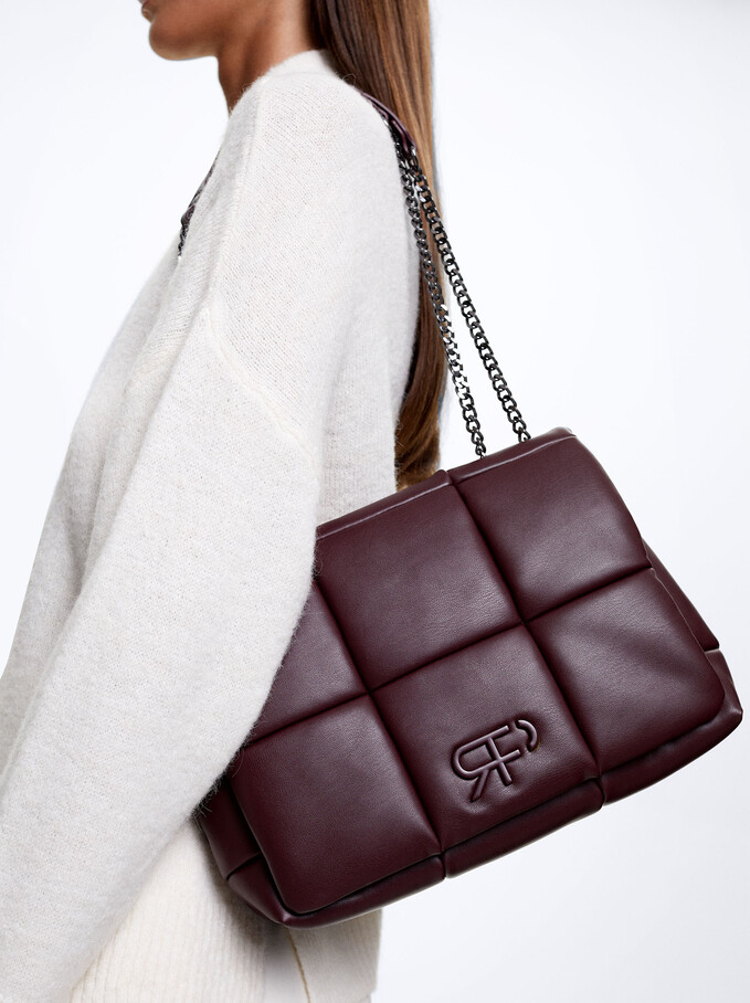 Quilted Crossbody Bag With Chain, Bordeaux, hi-res
