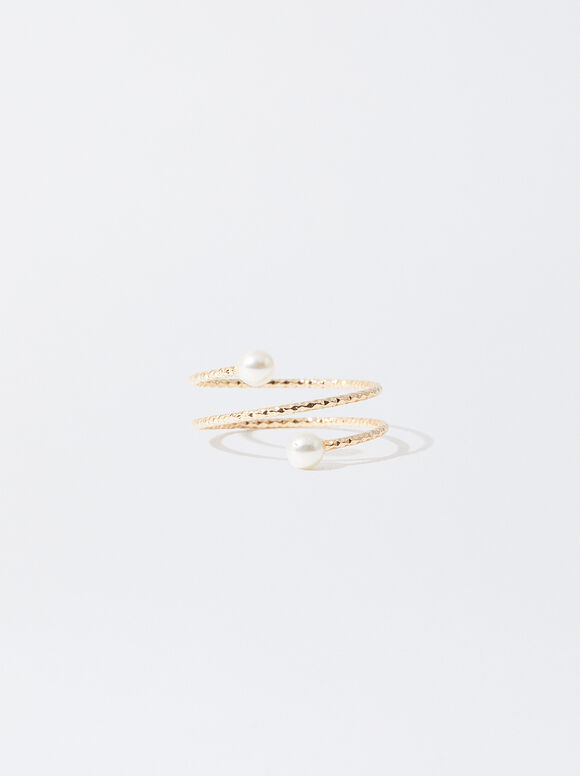 Spiral Ring With Pearls, Golden, hi-res