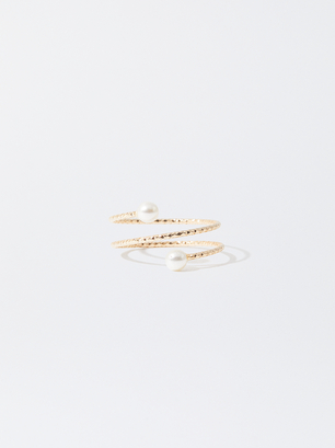 Spiral Ring With Pearls, Golden, hi-res