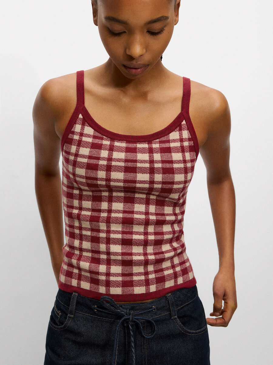 Jacquard-Stricktop mit karierten Trägern